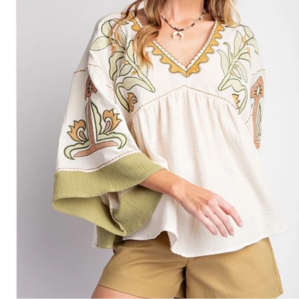Easel Embroidered Blouse Top Womens Size S - Picture 2 of 12